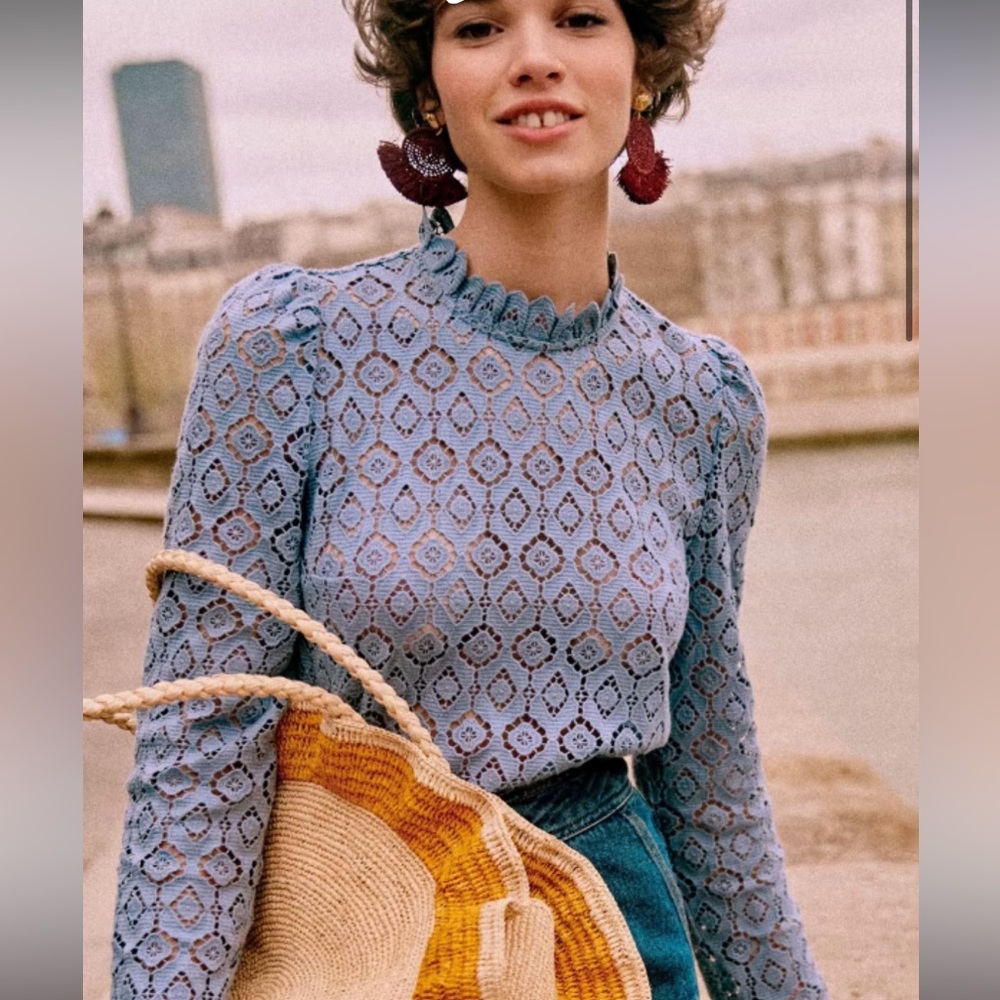 Sézane Eglantine Blouse in Vintage Blue